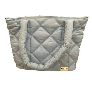 Wilo Quilted Light Blue Tote Bag With Padded Handles & Zipper Closure
